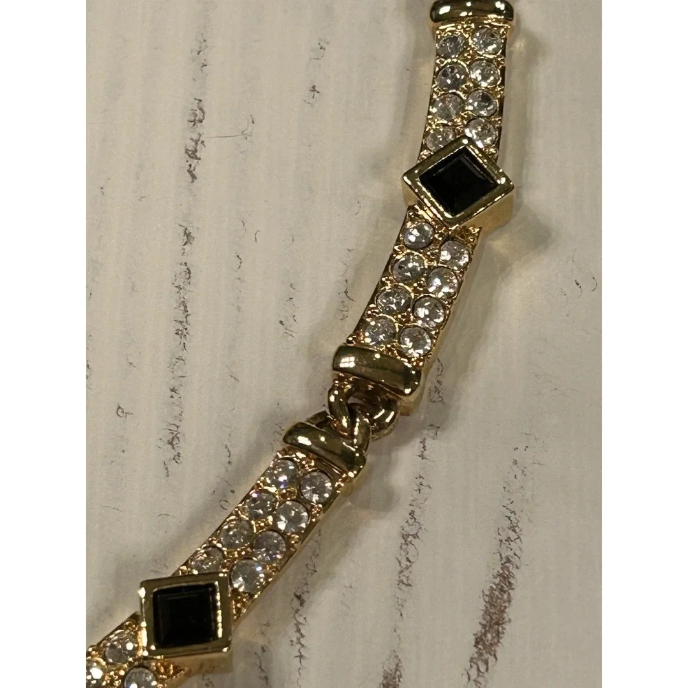 Vintage RUNWAY NAPIER 1990 NOS Black Clear Crystal Necklace & Earrings Orig Tags
